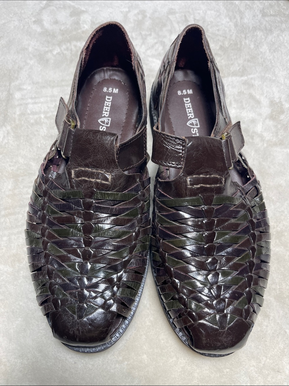 Deer Stags Bamboo 2 Men’s Dark Brown Woven Leather Slip-On Sandals Size 8.5 Mens